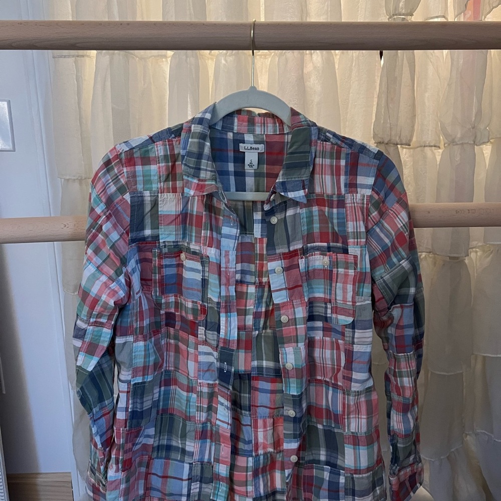 Colorful LL Bean Madras Plaid Button-Up Shirt